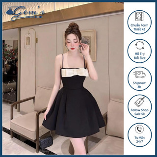 Váy đầm 2 dây dáng xoè xếp ly nơ ngực