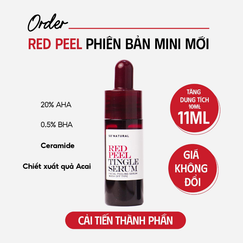 Tinh chất red peel của So Natural, peel da không bong tróc, tẩy da chết, thu nhỏ lỗ chân lông 11ml