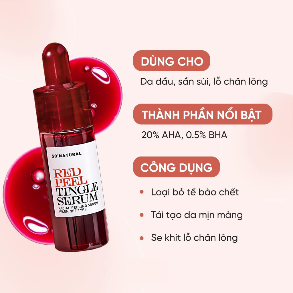 Tinh chất red peel của So Natural, peel da không bong tróc, tẩy da chết, thu nhỏ lỗ chân lông 11ml