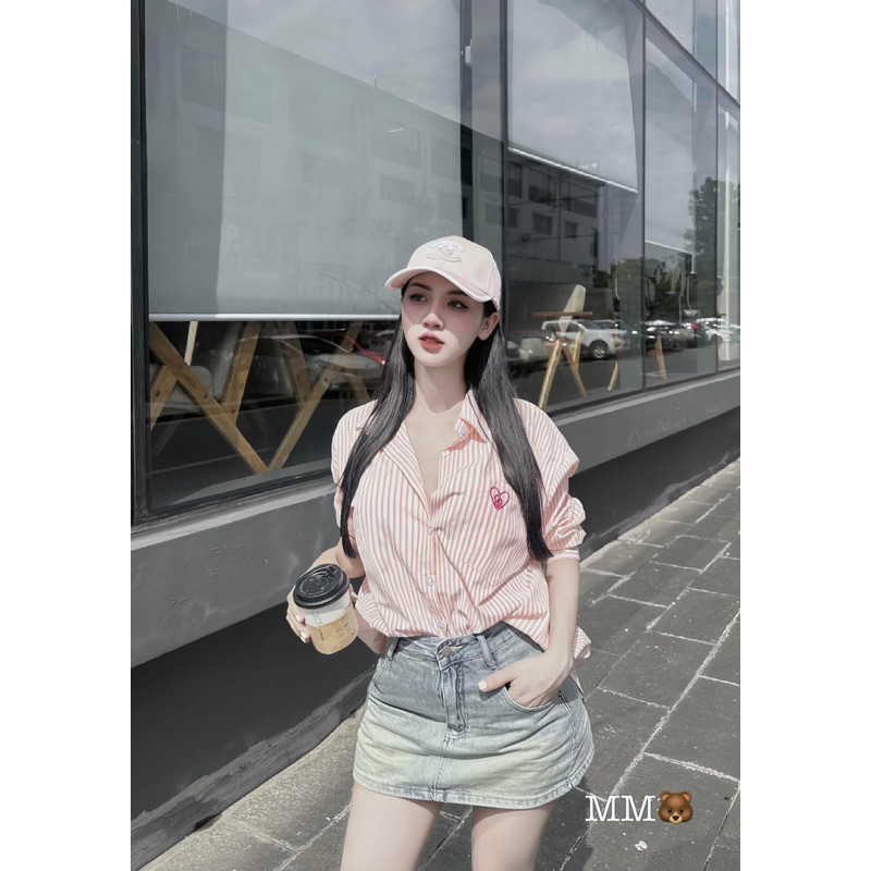Sơ mi kẻ thêu tim siu hot full màu
