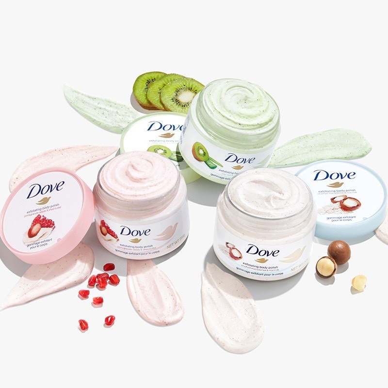 Tẩy Da Chết Toàn Thân Dove Exfoliating Body Polish - Mềm mịn da, không đau rát da và sáng da an toàn 225ml