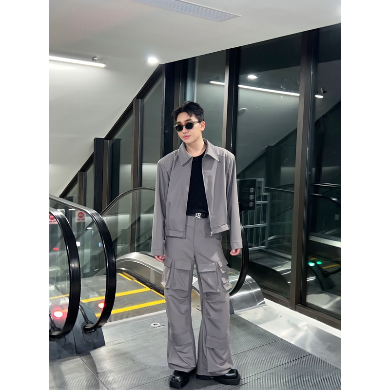 Áo khoác kaki mềm màu xám độn vai Dark Gray