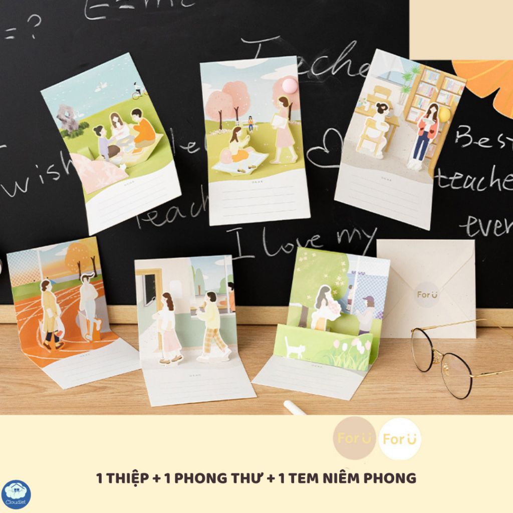 Thiệp 3D - Thiệp Kèm Ruy Băng Tri Ân Thầy Cô Giáo 20/11 Kèm Phong Thư Và Tem Niêm Phong