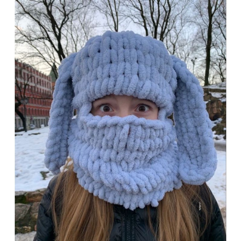 Mũ tai thỏ len nhung đũa/balaclava bunny hat