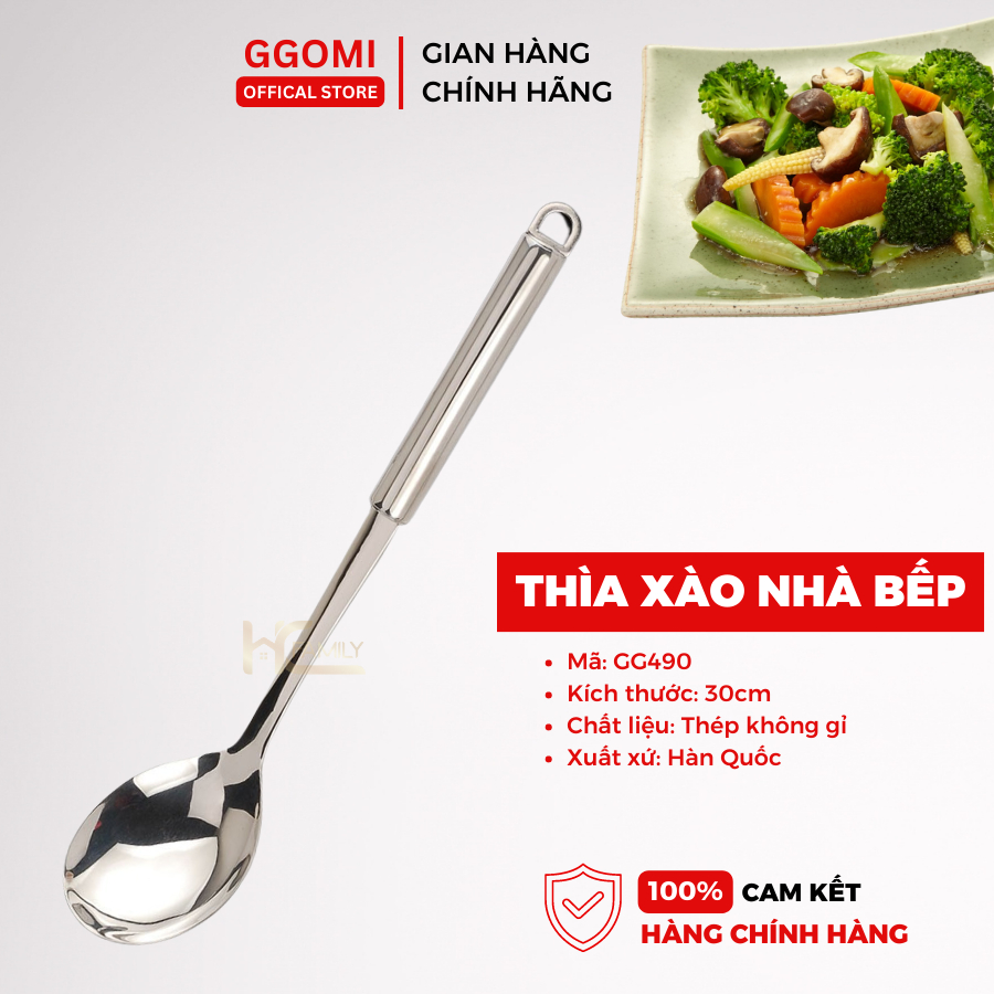 Thìa xào nhà bếp Hàn Quốc Ggomi GG490 bằng thép không gỉ cao cấp