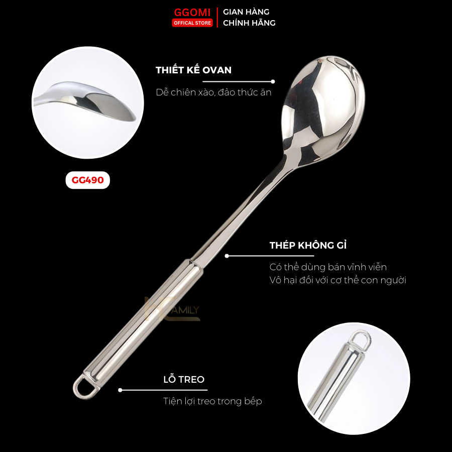 Thìa xào nhà bếp Hàn Quốc Ggomi GG490 bằng thép không gỉ cao cấp