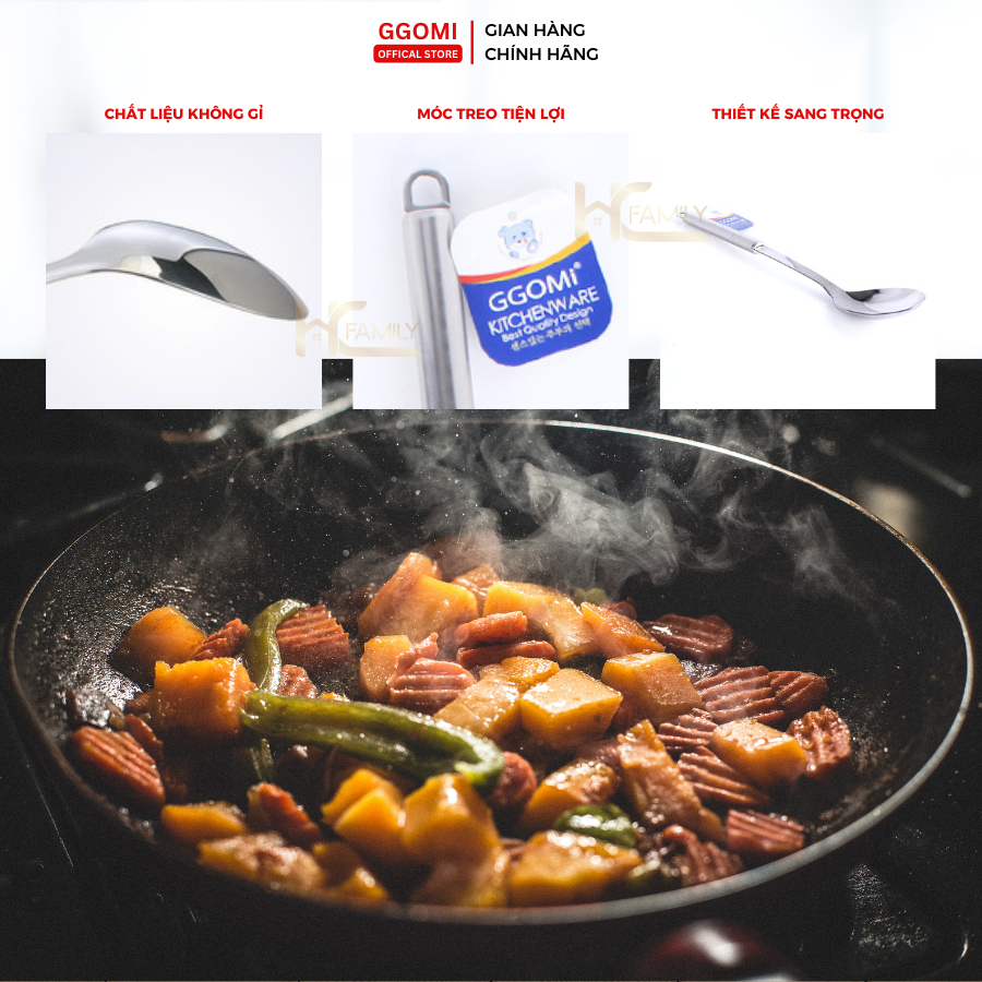 Thìa xào nhà bếp Hàn Quốc Ggomi GG490 bằng thép không gỉ cao cấp