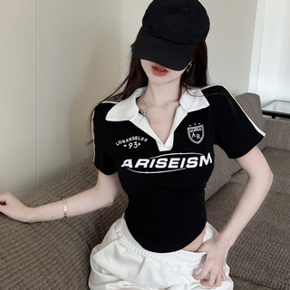 Áo croptop cổ trụ bẻ tay viền arisseism