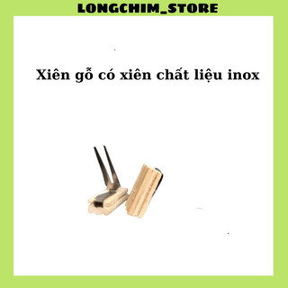 Xiên hoa quả gỗ trắng cho chim chất liệu inox xiên và gỗ dễ dàng lắp ráp