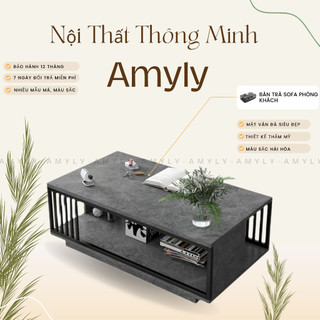 Bàn trà sofa phòng khách amyly bàn sofa phòng khách mặt gỗ mdf 2 màu trắng, xám đen vân đá cẩm thạch d100c40cm