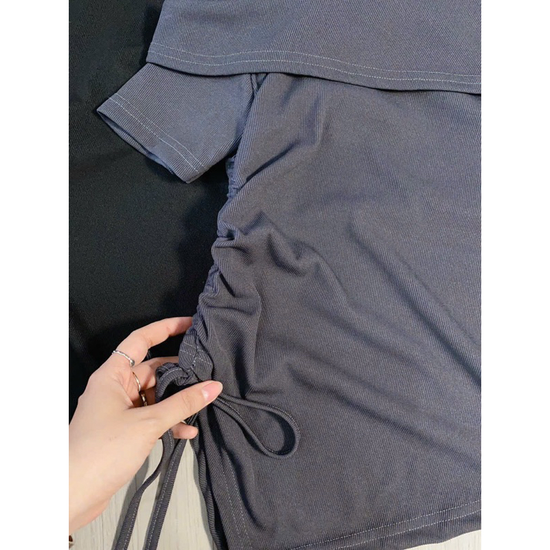 Áo dây rớt vai rút dây hông áo kiểu xinh xắn chất cotton zip