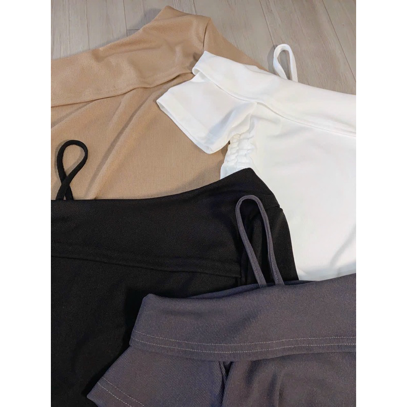 Áo dây rớt vai rút dây hông áo kiểu xinh xắn chất cotton zip