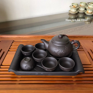 Bộ Ấm Chén Uống Trà, Bộ Ấm Chén Bát Tràng Cao Cấp Tử Sa Quả Đào Đen