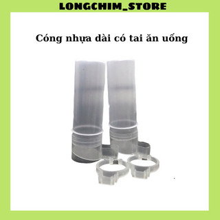 Combo 2 chiếc cóng nhựa uống dài kèm tai nhựa trắng cho chim bồ câu, chim sáo nhồng ăn uống