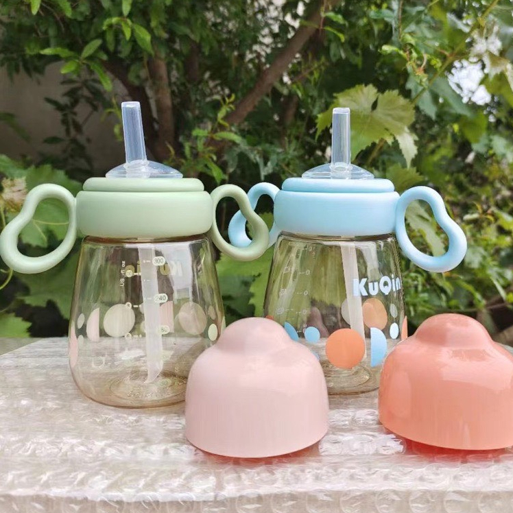 Bình hút nước PPSU KuQin cổ rộng 300ml có tay cầm cho bé