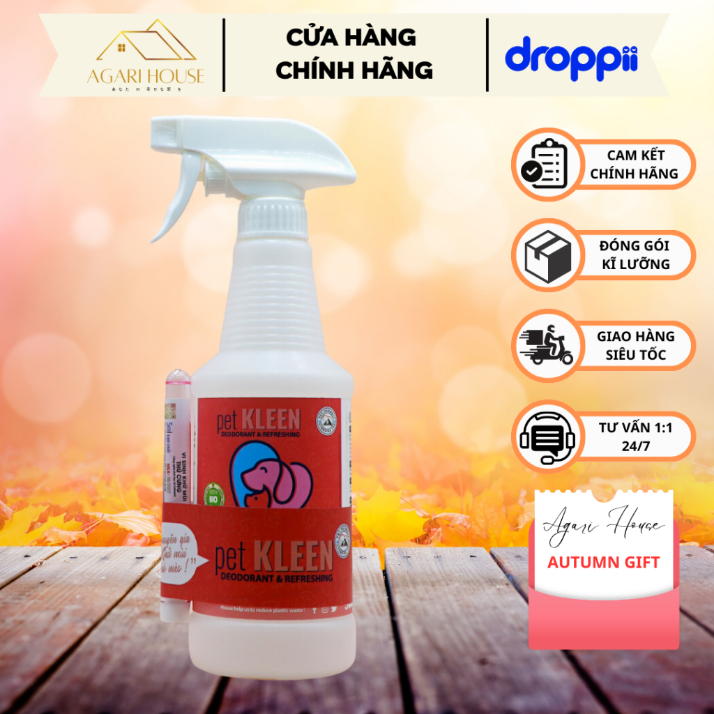 Bộ vi sinh khử mùi thú cưng PET KLEEN organic tiêu chuẩn Canada gồm chai 500ml và ống vi sinh 5ml