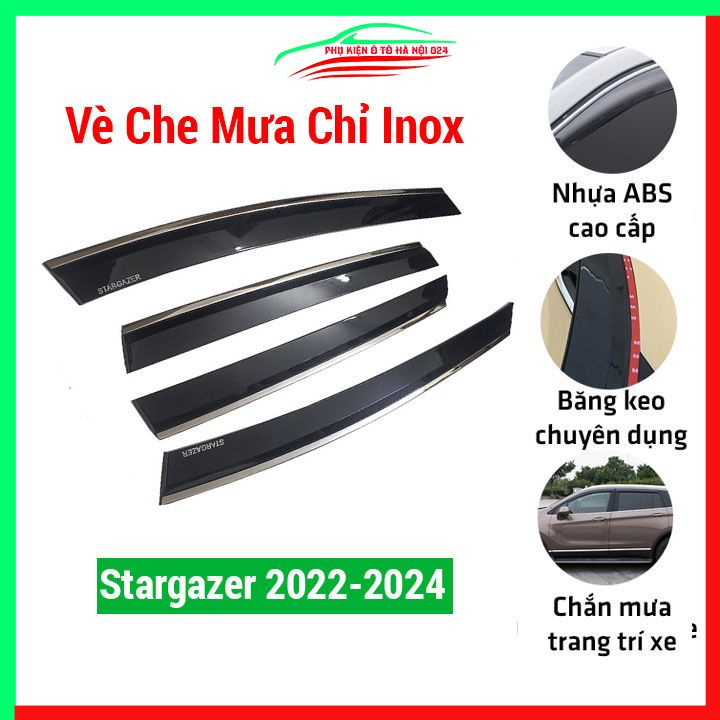 Vè che mưa cho xe Hyundai Stargazer 2022-2024 vè chỉ Inox