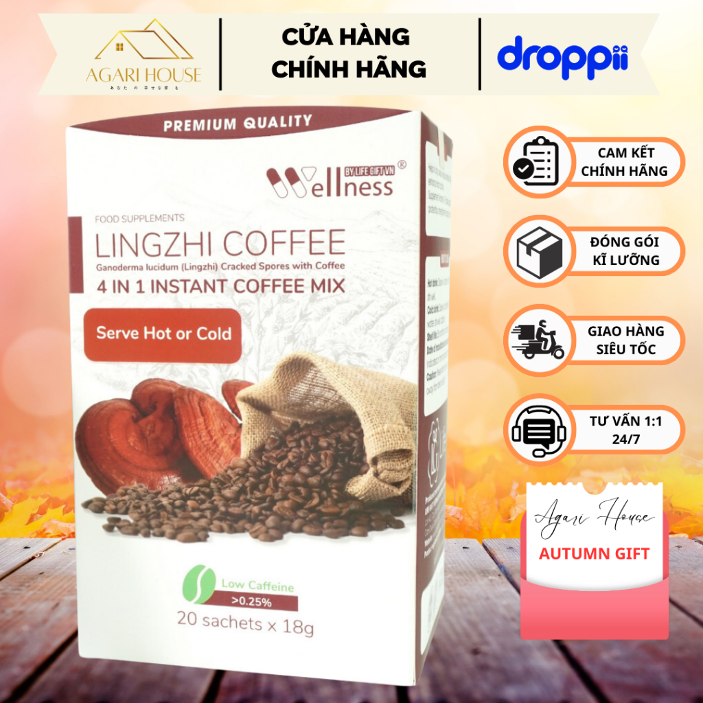 Cà phê sức khỏe WELLNESS Lingzhi Coffee vị nấm linh chi giúp tinh thần sảng khoái, bổ sung vitamin cho cơ thể