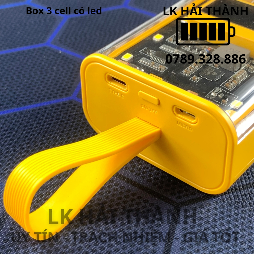 Vỏ mạch Box sạc dự phòng sạc nhanh 22.5W trong suốt 3 cell 18650 có đèn led siêu sáng