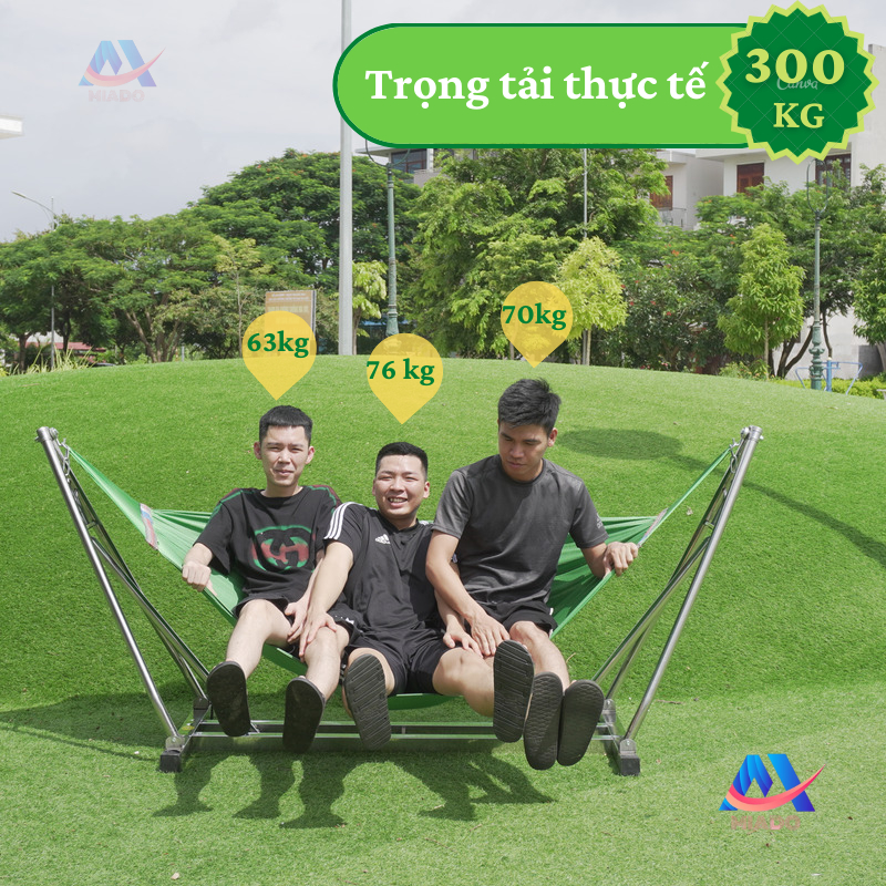 Võng xếp inox khung vuông chính hãng giá rẻ cỡ lớn chịu tải 300kg bảo hành 1 năm