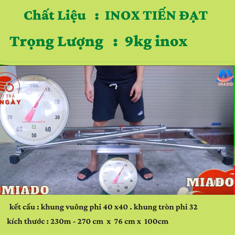 Võng xếp inox khung vuông chính hãng giá rẻ cỡ lớn chịu tải 300kg bảo hành 1 năm