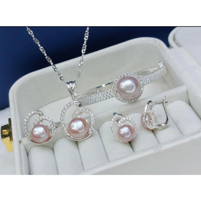 Bộ Trang Sức Bạc S925 Đính Ngọc Trai Hồng Nhạt Sang Trọng - Ngọc Trai Trường Thịnh