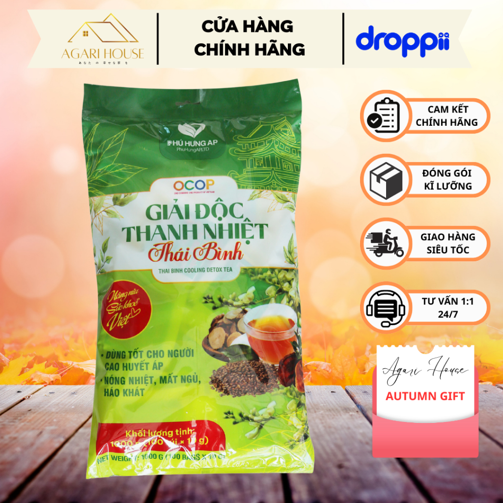 Agari House - Trà giải độc thanh nhiệt Thái Bình PHÚ HƯNG AP túi lớn 1kg (100 gói x 10gr)