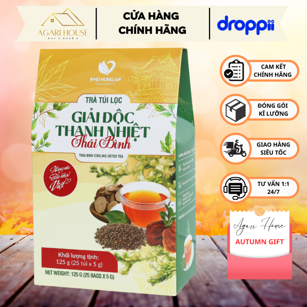 Trà giải độc thanh nhiệt Thái Bình PHÚ HƯNG AP giúp thanh lọc cơ thể, nâng cao sức khỏe hộp 25 x 5gr