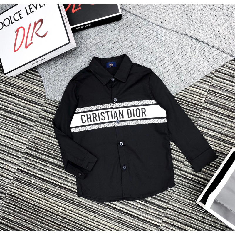 Áo sơ mi dài tay in chữ đen hàng dày đẹp thoáng mát, thấm hút mồ hôi diện đi chơi cho bé size từ 10kg đến 40kga