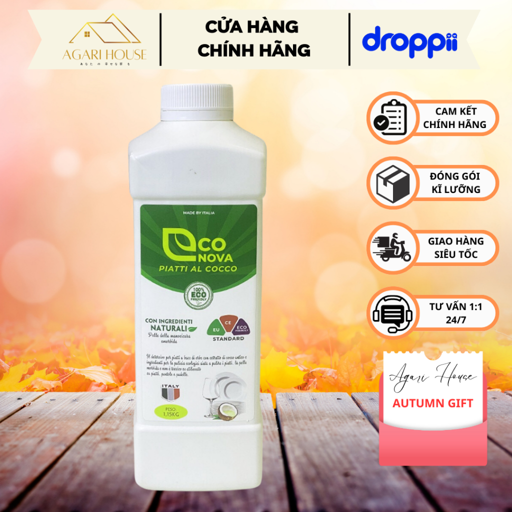 Nước rửa chén bát ECONOVA organic xuất xứ Italia chiết xuất từ thảo mộc và quả dừa già an toàn cho cả gia đình