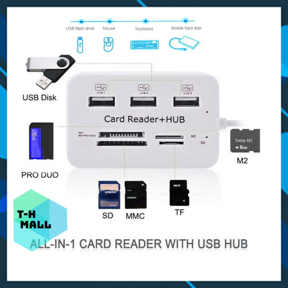 Đầu đọc thẻ nhớ đa năng 7 in 1 hub USB 2.0 Card Reader TF SD M2 MS Sony Pro Duo cho Điện Thoại iOS Type C Laptop PC