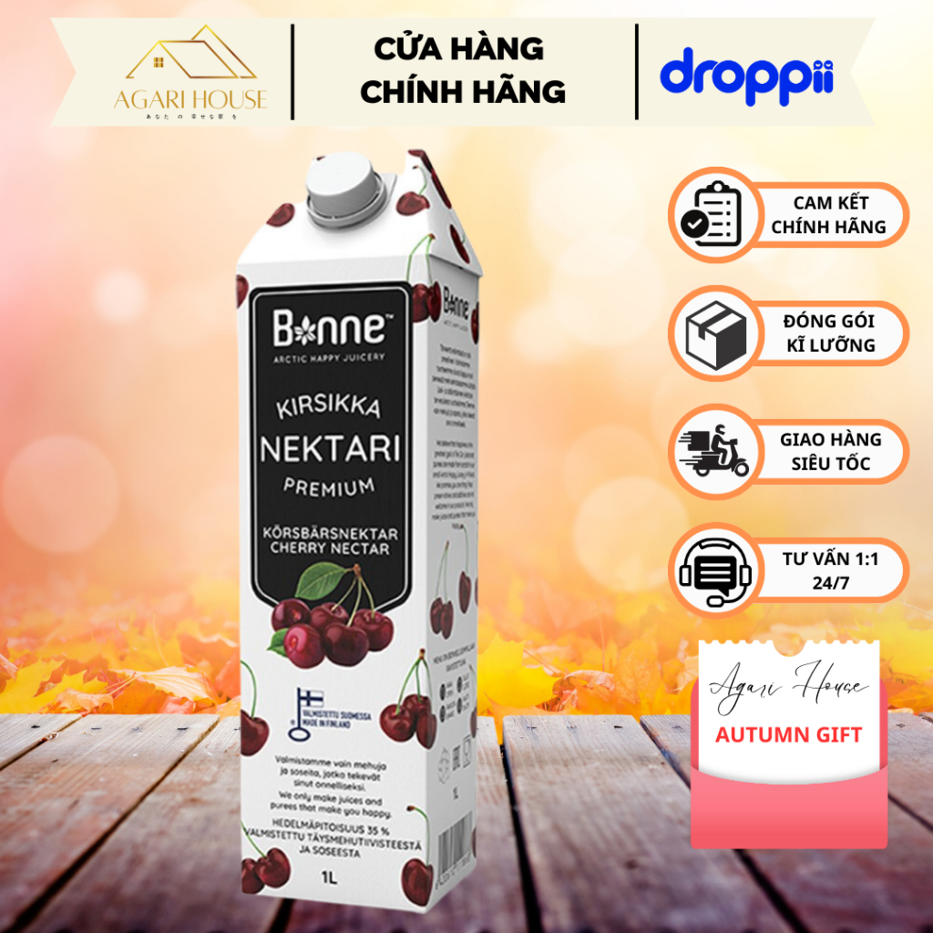 Nước ép cherry BONNE organic ít đường xuất xứ Phần Lan hộp giấy 1000ml