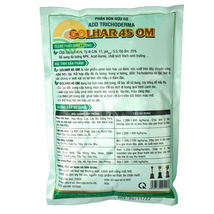 Phân bón hữu cơ Golhar 45 OM gói 700g chuyên cho hoa giấy
