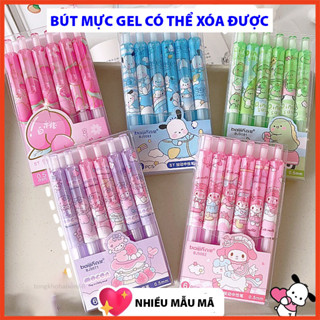 Hộp 6 Cây Bút Gel Xoá Được Ngòi 0,5mm Dạng Bấm, Bút Bi Xóa Được Mực Xanh, Mực Đen Nhiều Mẫu Cute