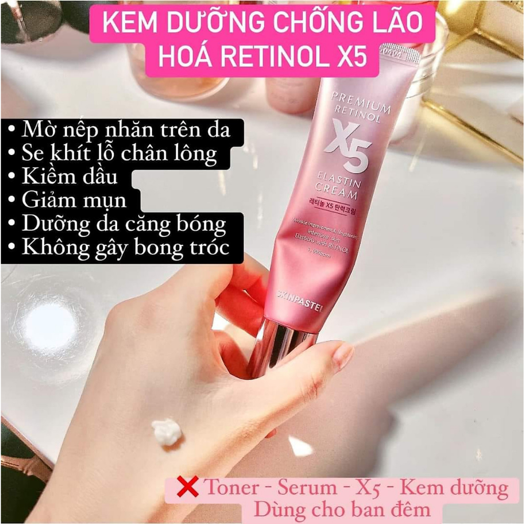 Kem Trẻ Hoá Da Retinol X5 Elastin 0,1% Cream Skinpastel 30ml - Premium Peptide Hàn Quốc Dưỡng Chống Lão Hóa,Chống Nhăn