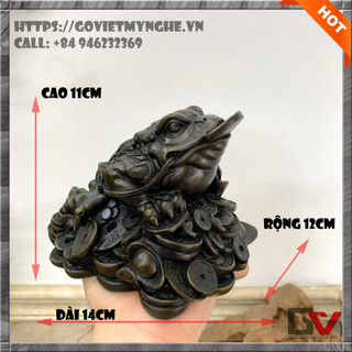 Tượng đá Cóc 3 Chân ngậm tiền cóc thiềm thừ chiêu giữ tài lộc - Màu nâu đen - Dài 14cm