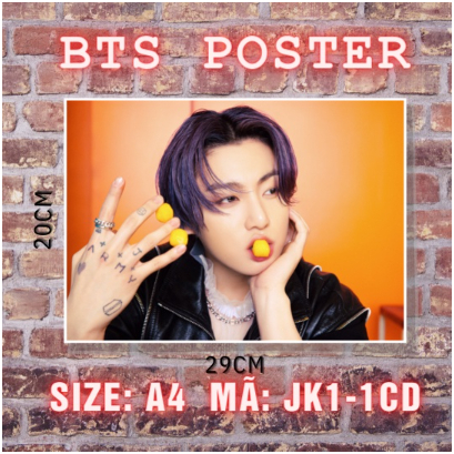 1 tấm poster A4 BTS Permission to dance chất liệu C300, Jimin, Jungkook, Jin, Jhope, V, RM unoff