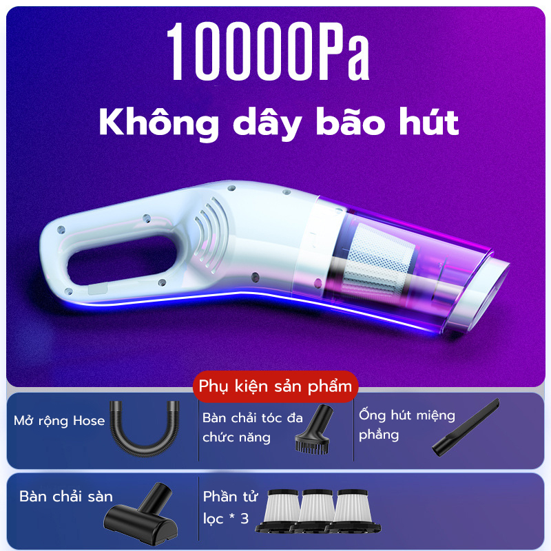 Máy hút bụi cầm tay không dây, Máy hút bụi ô tô công suất lớn 120W lực hút 10000Pa