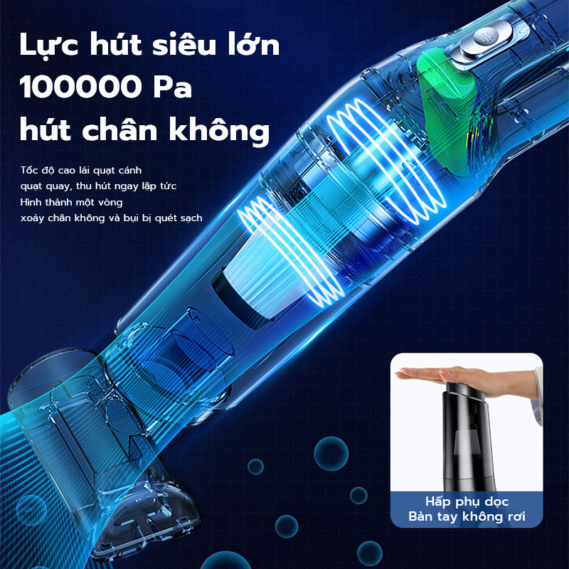 Máy hút bụi cầm tay không dây, Máy hút bụi ô tô công suất lớn 120W lực hút 10000Pa