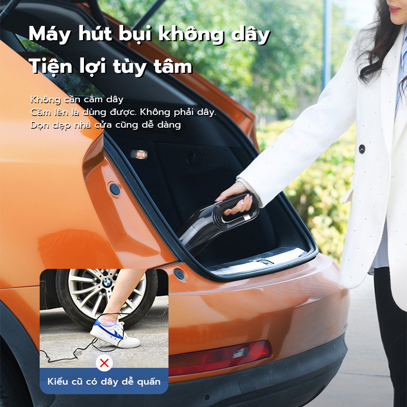 Máy hút bụi cầm tay không dây, Máy hút bụi ô tô công suất lớn 120W lực hút 10000Pa