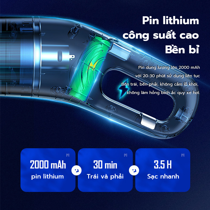 Máy hút bụi cầm tay không dây, Máy hút bụi ô tô công suất lớn 120W lực hút 10000Pa