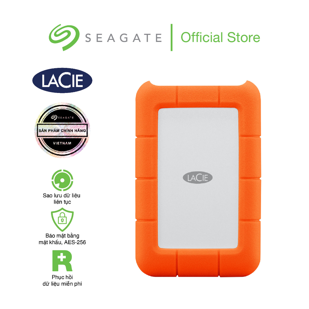 Ổ cứng di động HDD LaCie Rugged USB-C 1TB-2TB-4TB-5TB + Phục hổi Dữ liệu Rescue