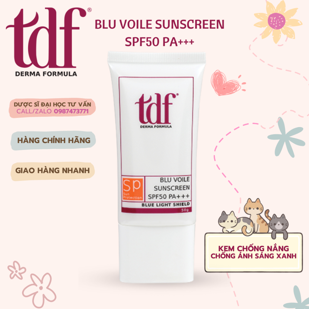 TDF Blu Voile Sunscreen kem chống nắng chống ánh sáng xanh từ màn hình điện thoại …chống lại tia UVA, UVB.