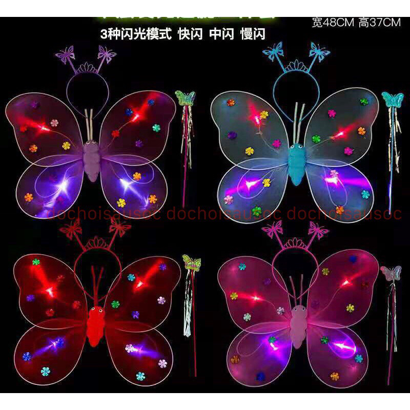 Cánh bướm thiên thần CÓ ĐÈN kèm Gậy và vương miện cho bé gái