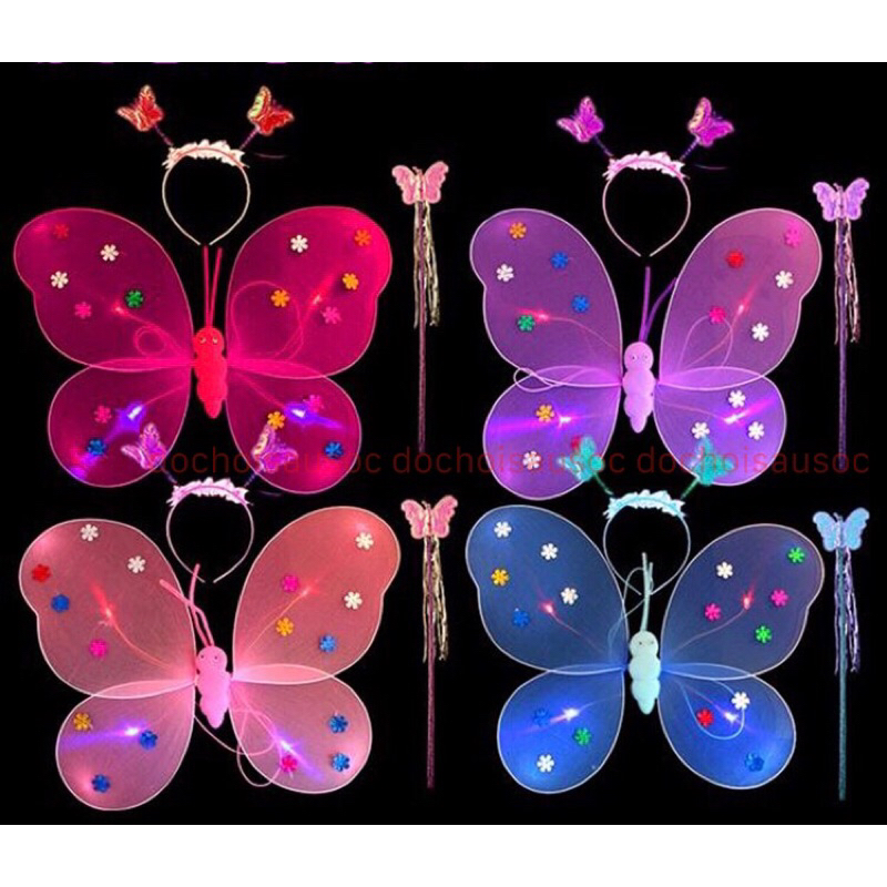 Cánh bướm thiên thần CÓ ĐÈN kèm Gậy và vương miện cho bé gái