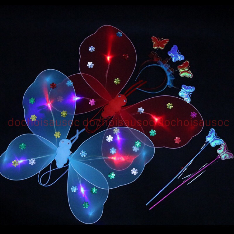 Cánh bướm thiên thần CÓ ĐÈN kèm Gậy và vương miện cho bé gái