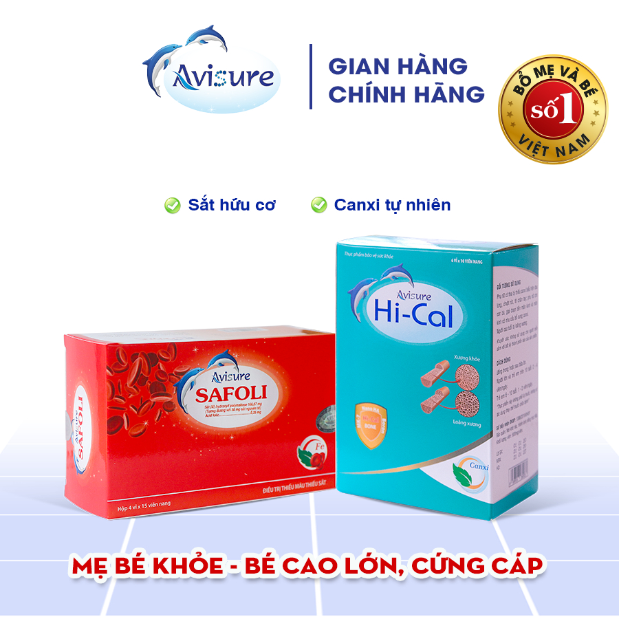 Combo sắt canxi DHA vitamin Avisure phiên bản đặc biệt (1 combo kèm quà tặng canxi Hical 20 viên)