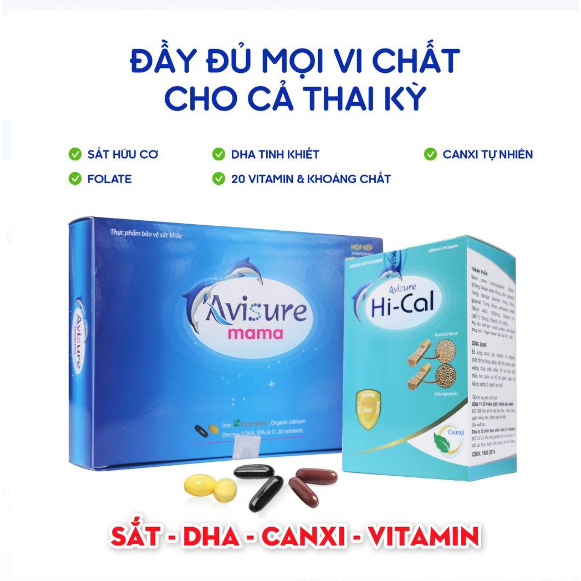 Combo sắt canxi DHA vitamin Avisure phiên bản đặc biệt (1 combo kèm quà tặng canxi Hical 20 viên)