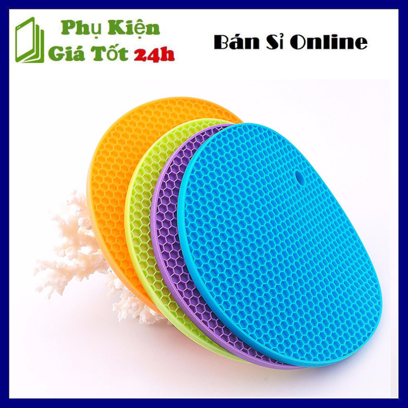 Miếng đệm lót nồi, chảo cách nhiệt Silicon, thiết kế 2 mặt hình tổ ong lục giác giúp tăng ma sát, chống trơn trượt