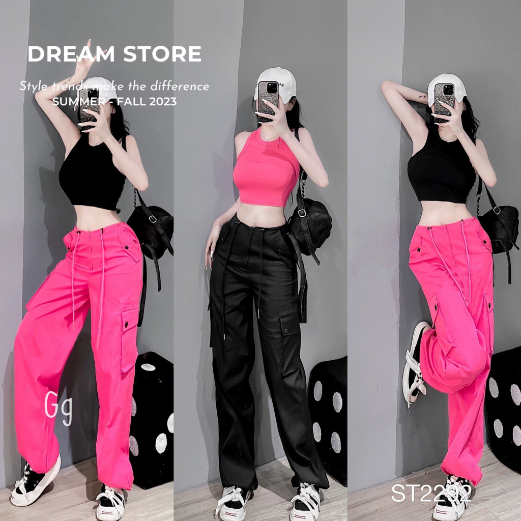 Set bộ đồ nữ áo thun croptop ba lỗ phối quần suông rút dây túi hộp xịn với tone màu siêu hot dành cho các nàng